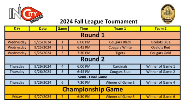 2024 InCity HotSpots Fall League Tournament Schedule